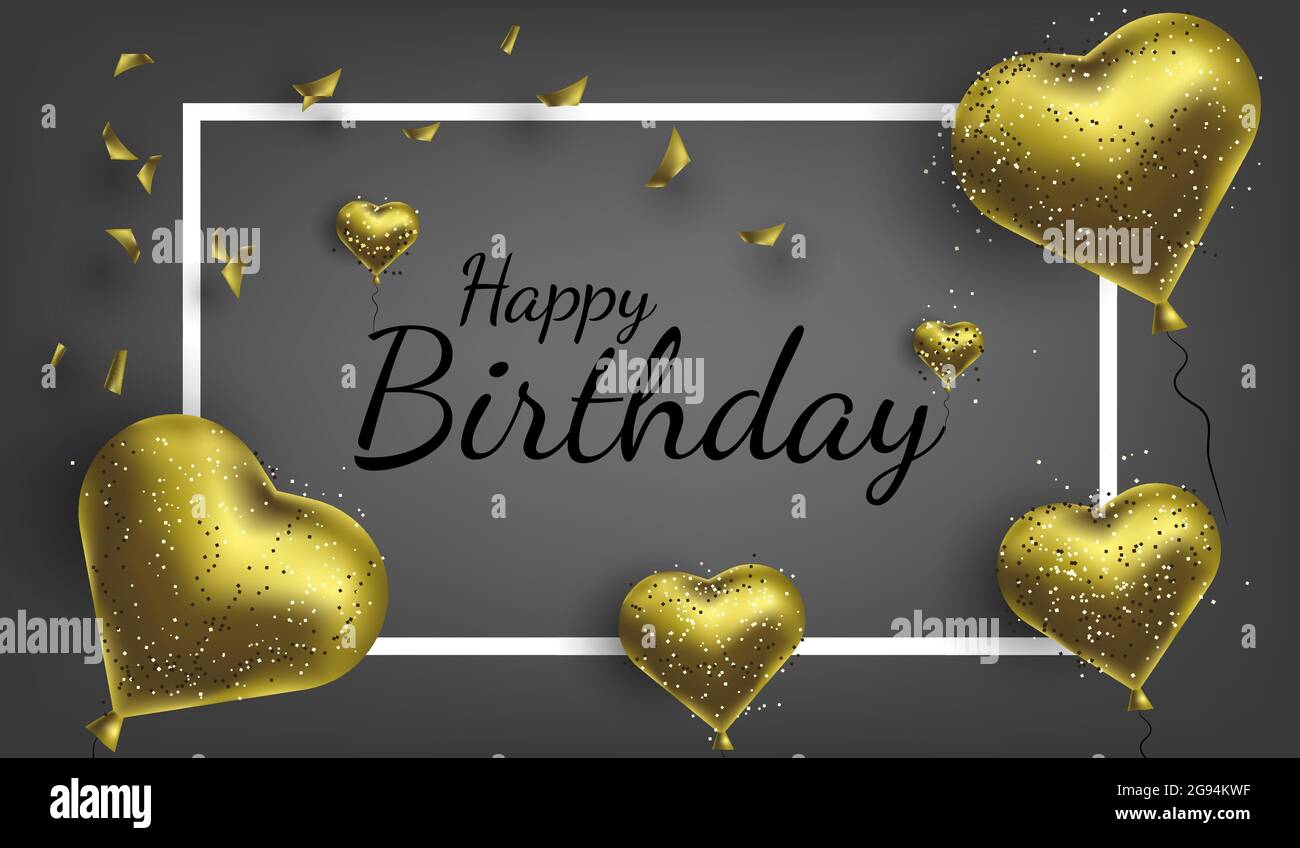 Vector illustration with gold balloons in the shape of heart ...