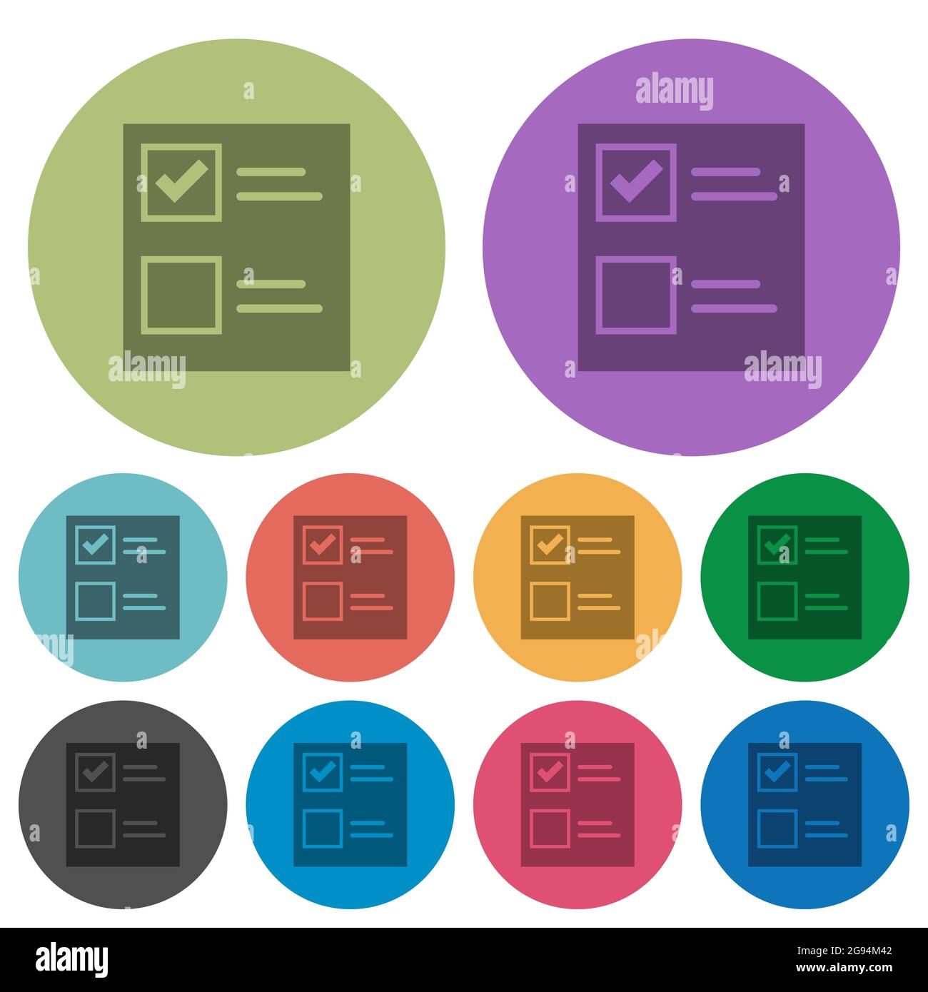 Ballot paper solid darker flat icons on color round background Stock Vector