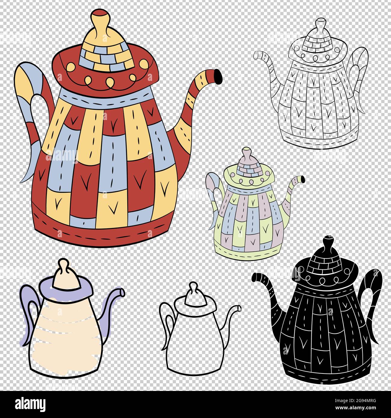 Vector set of teapots in Scandinavian style. Isolated objects. Stock Vector