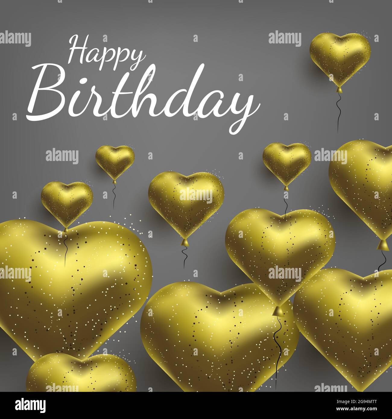 Vector illustration with gold balloons in the shape of heart ...