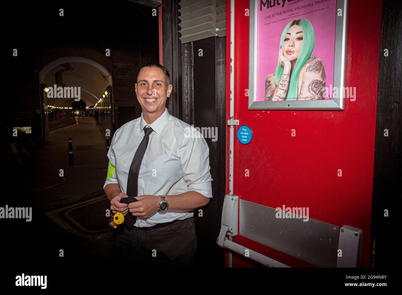 Female security guard in Royal Vauxhall Tavern gay club in London ,United Kingdom Stock Photo