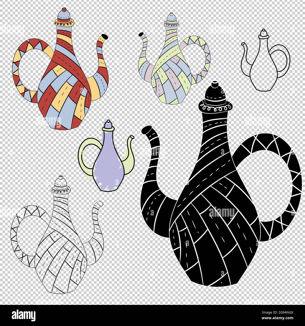 Vector set of teapots in Scandinavian style. Isolated objects. Stock Vector