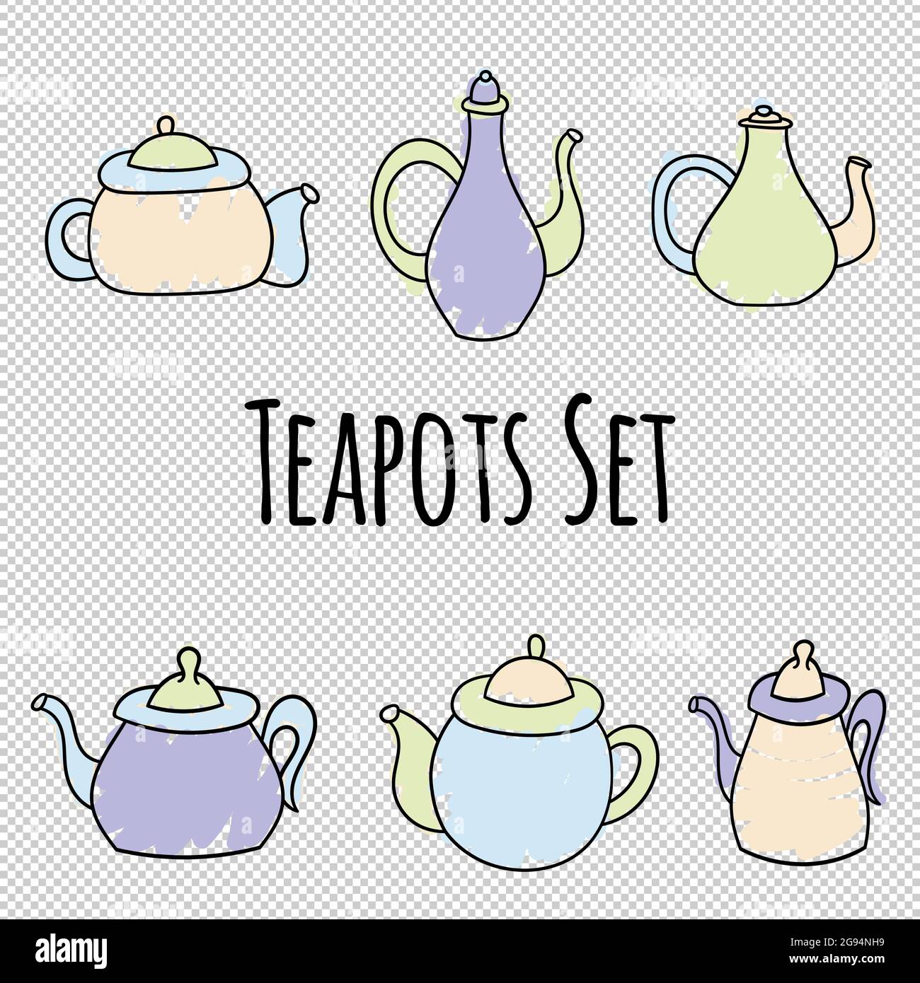 Vector set of teapots in Scandinavian style. Isolated objects. Stock Vector