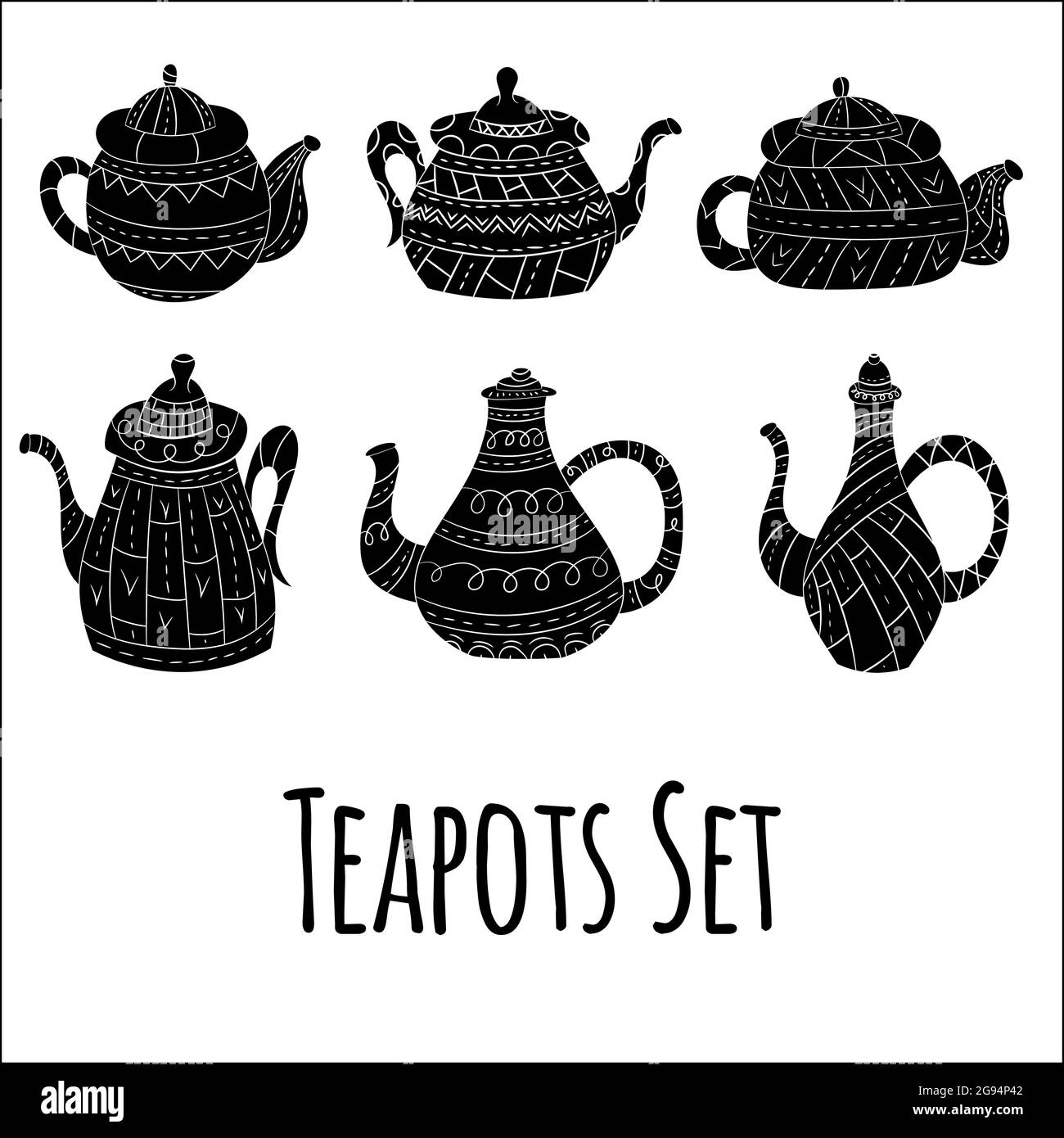 Vector set of teapots in Scandinavian style. Isolated objects Stock
