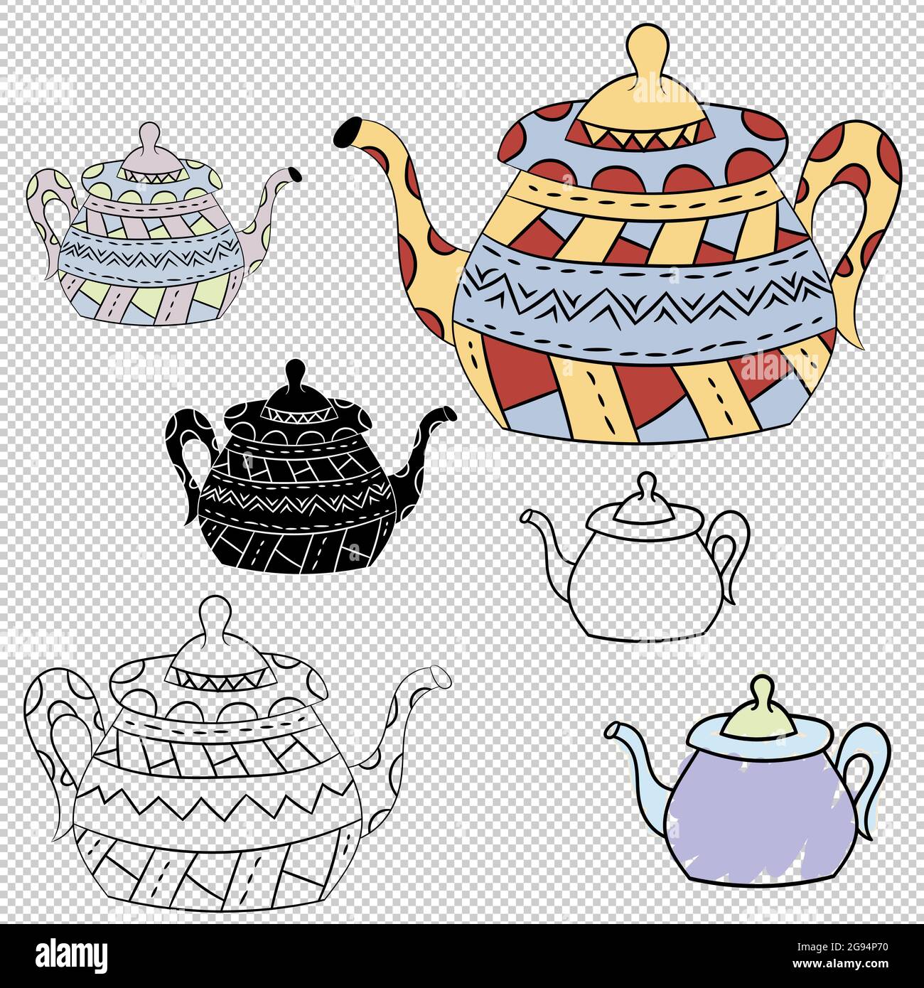Vector set of teapots in Scandinavian style. Isolated objects. Stock Vector
