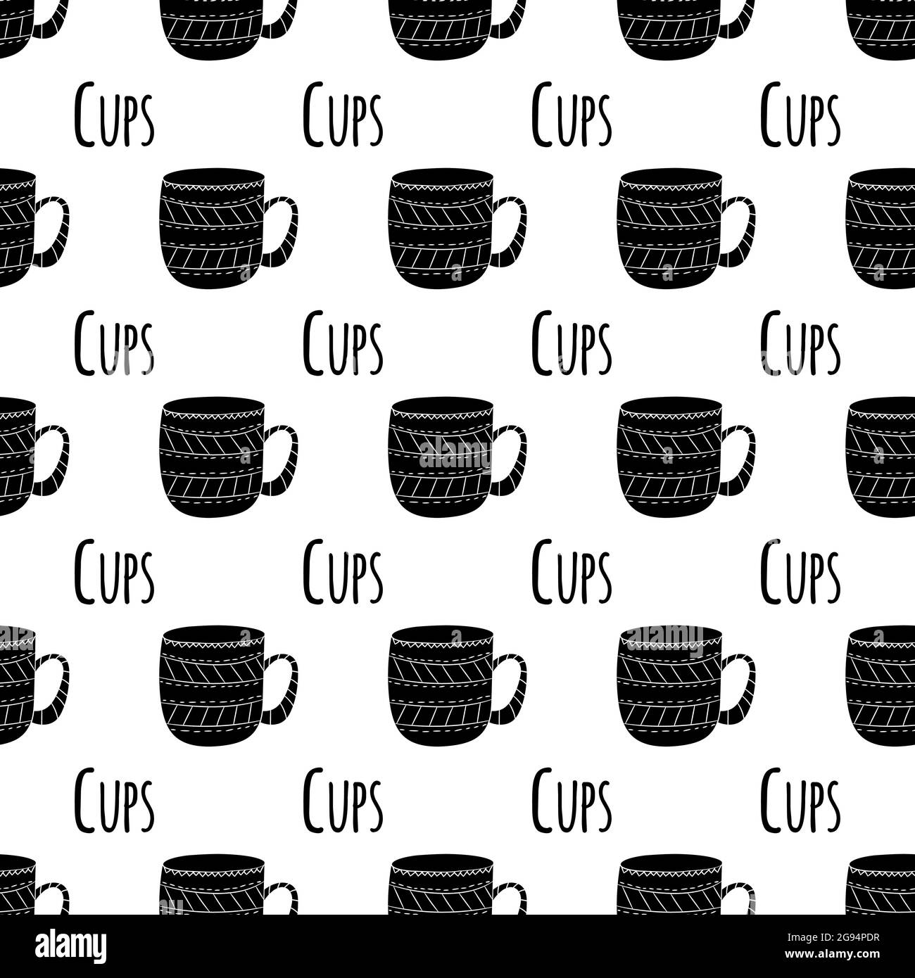 Vector seamless pattern of cups of coffee, tea, milk in Scandinavian style. Used for wallpapers
