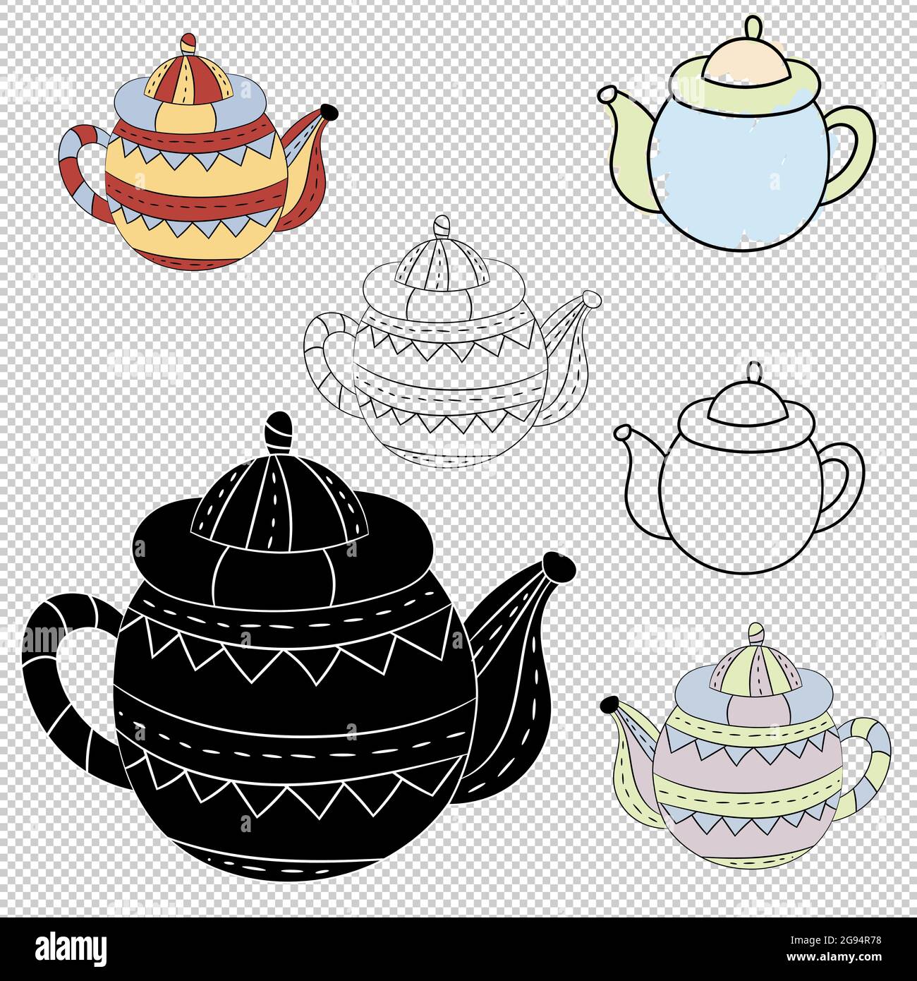 Vector set of teapots in Scandinavian style. Isolated objects. Stock Vector