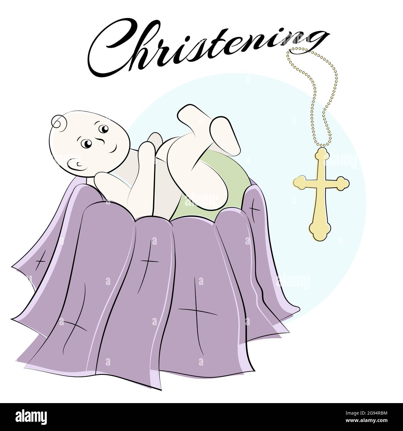 Baptism of the child in the church, christening. Vector set of isolated