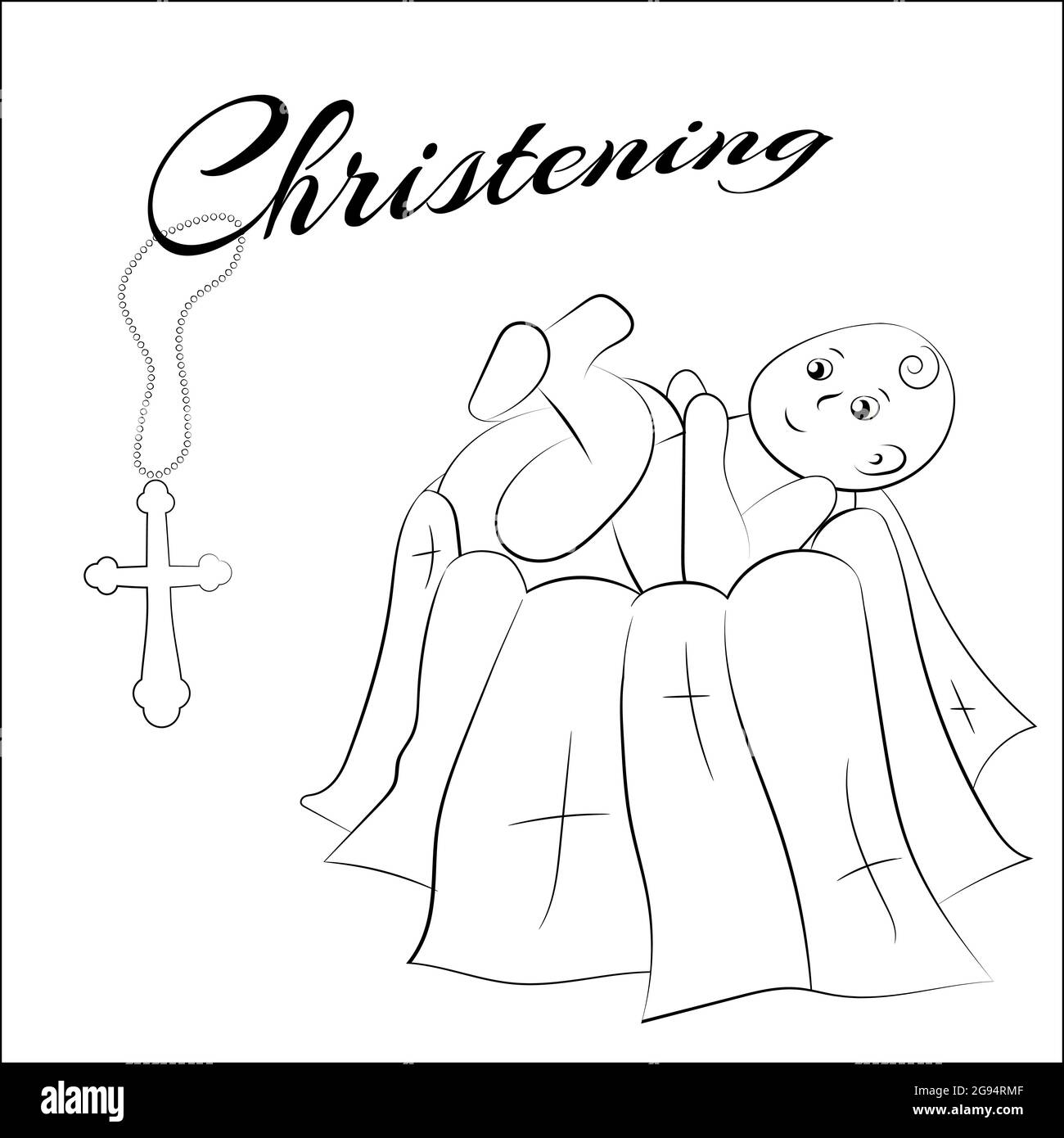 Baptism of the child in the church, christening. Vector set of isolated