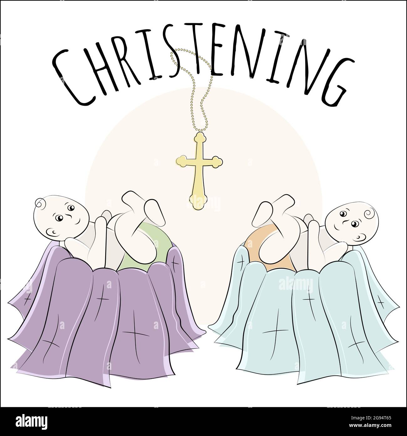 Baptism of the child in the church, christening. Vector set of isolated