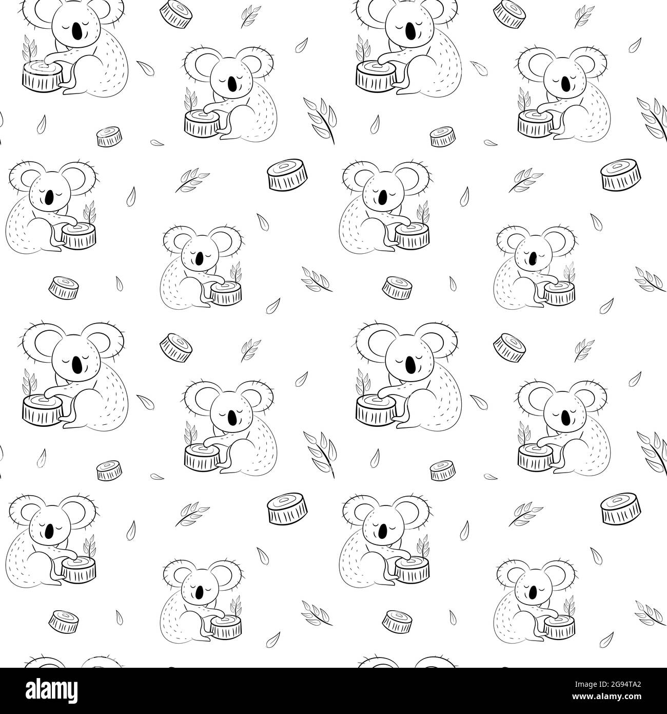 Cute bear koala doodle seamless pattern. Vector background with koalas ...