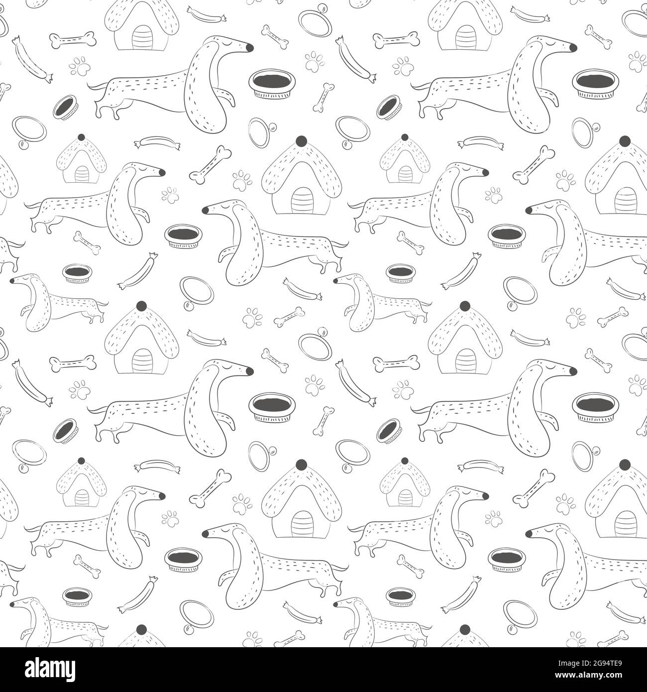 Vector seamless pattern of hand drawn dachshunds. Symbols of the New ...