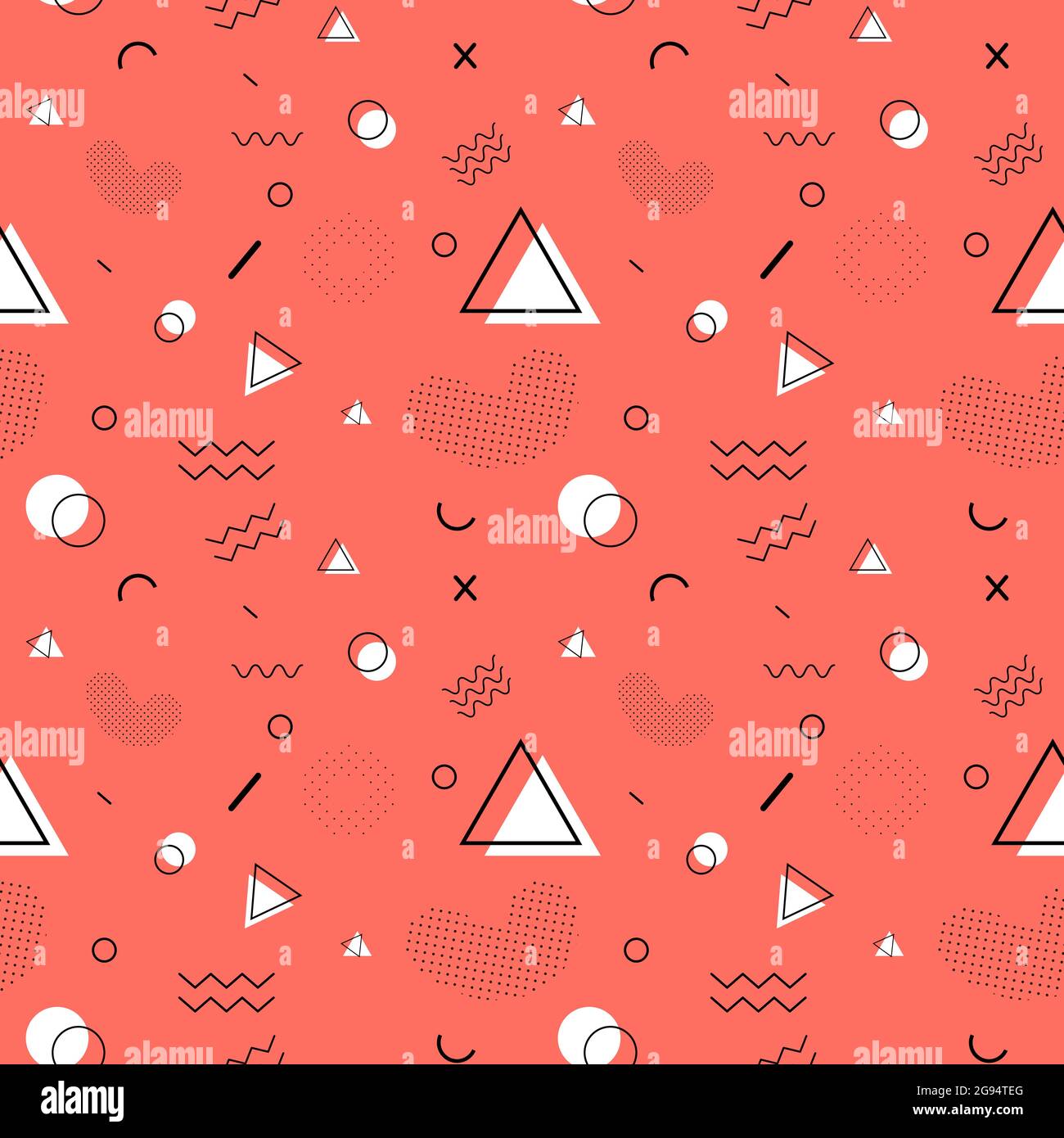 Seamless vector flat pattern in memphis style. Living coral trend color ...