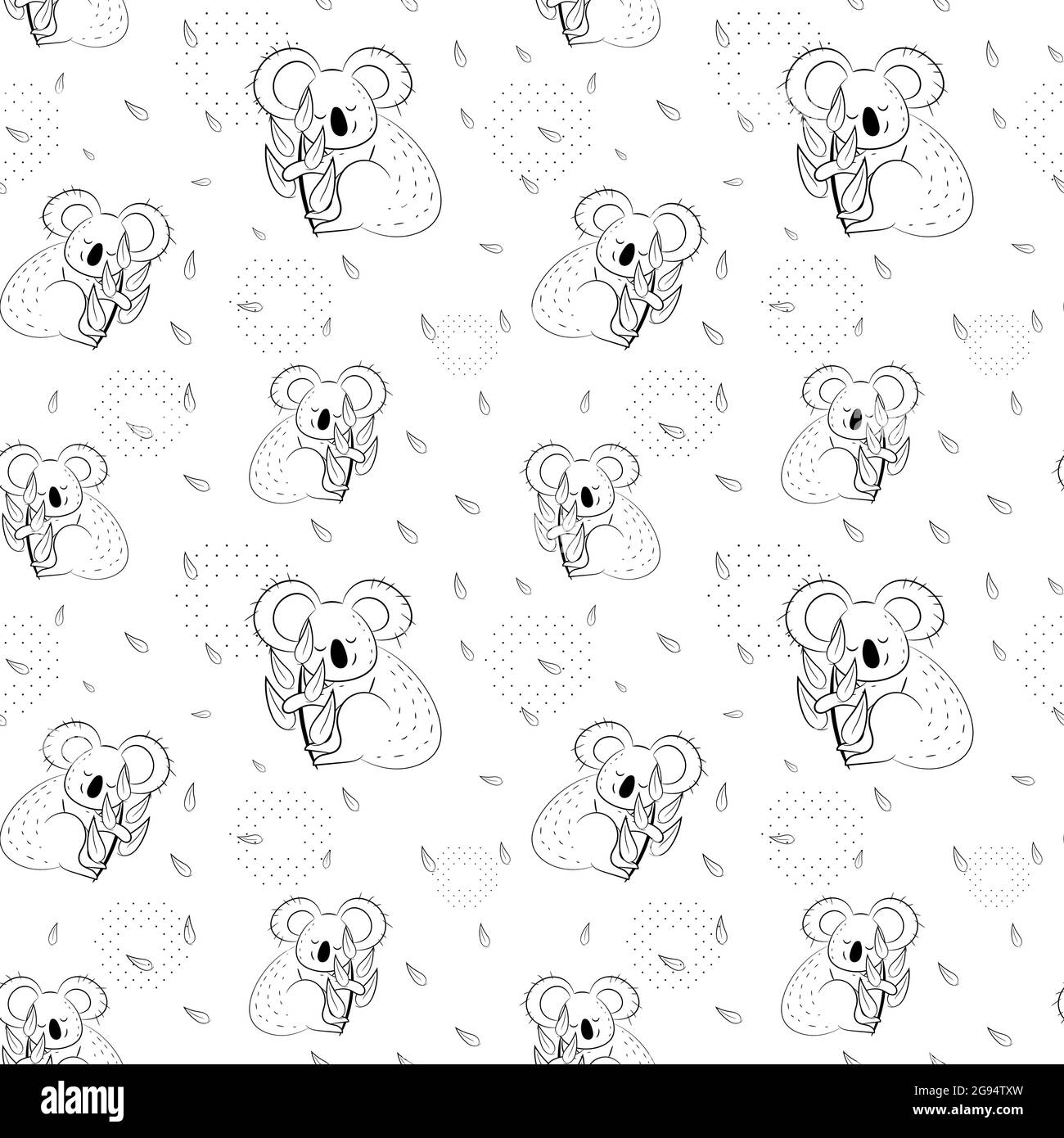 Cute bear koala doodle seamless pattern. Vector background with koalas can be used for baby textile, tshirt, wallpapers, posters and more. Stock Vector