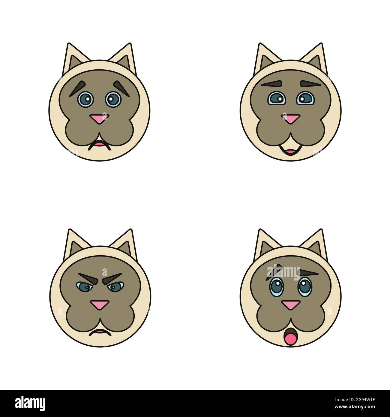Set of cute cartoon cats with various emotions Stock Photo