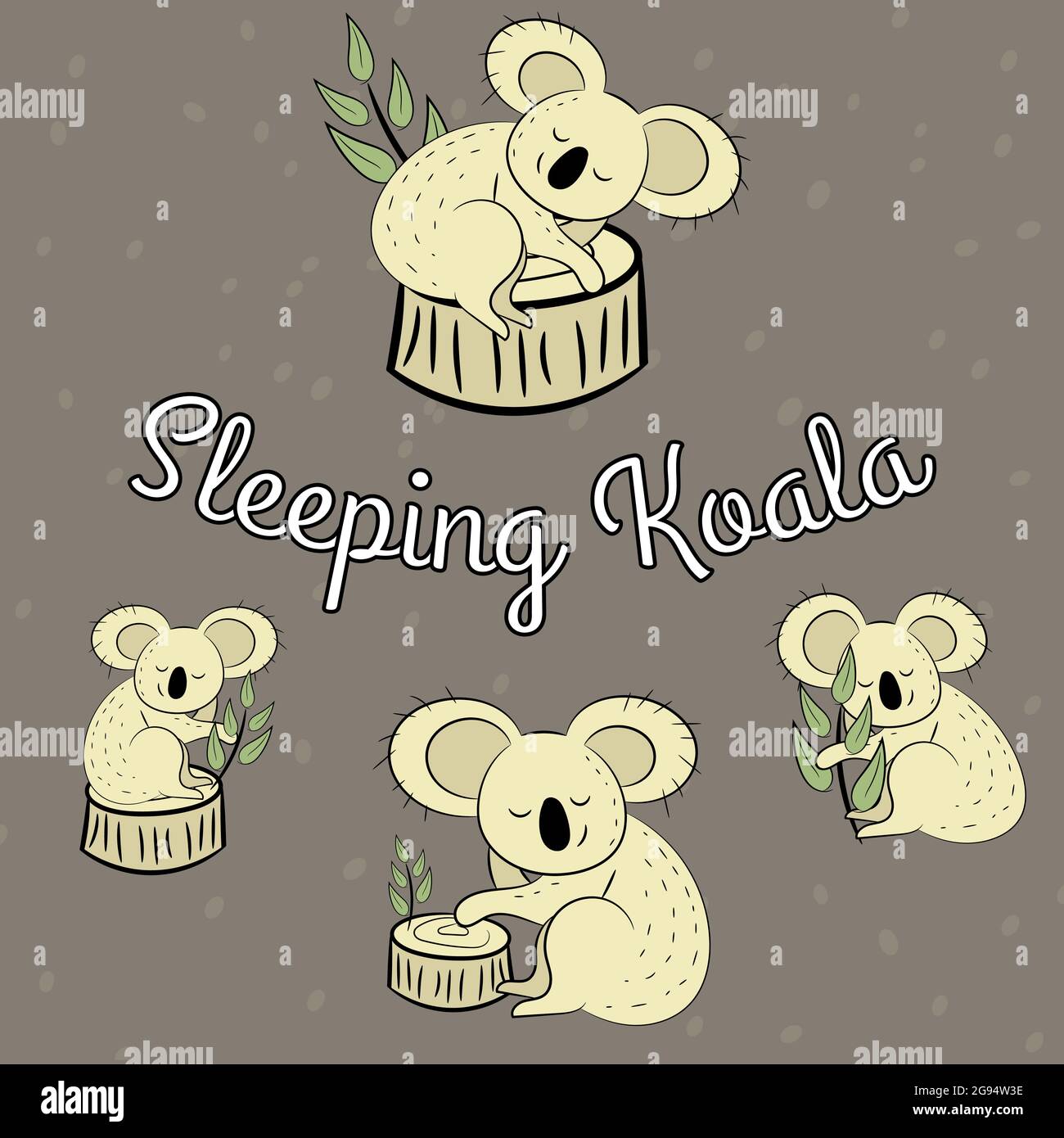Koala, a hand drawn vector illustration of a cute koala, the koala, white line, and background trees are on separate groups for easy editing. Stock Vector