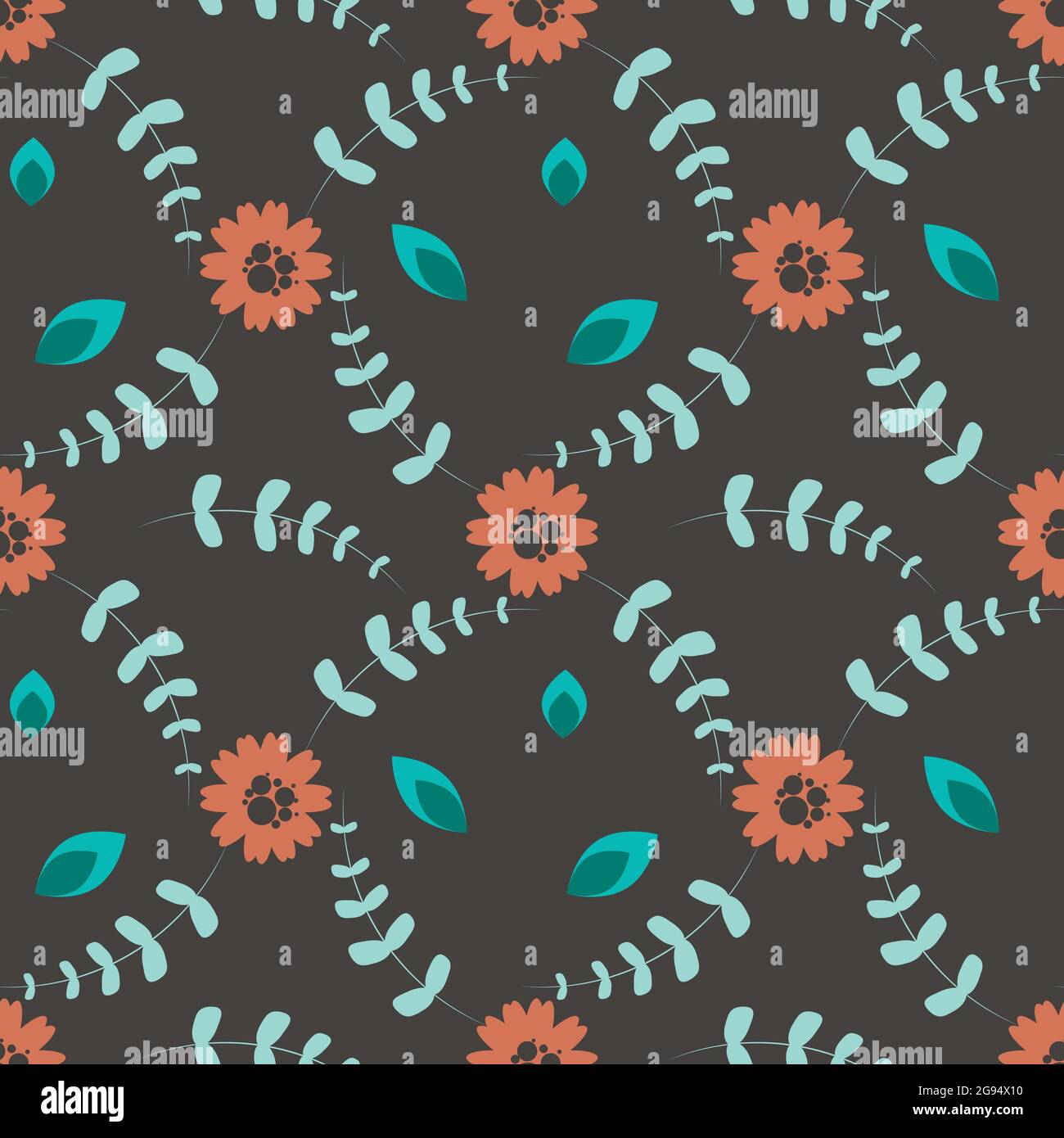 Vector pattern of flowers, twigs and leaves Stock Vector