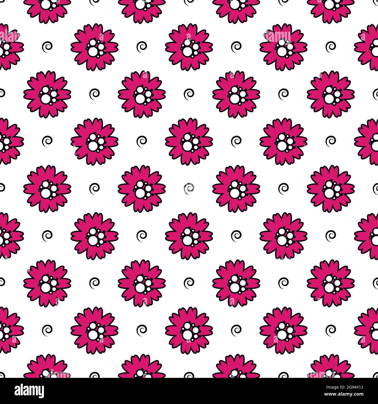 Vector pattern of flowers with strokes and circles Stock Vector