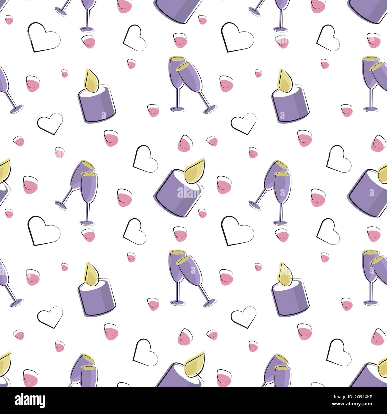 Vector seamless pattern of plane elements. Romance, love and wedding Stock Vector