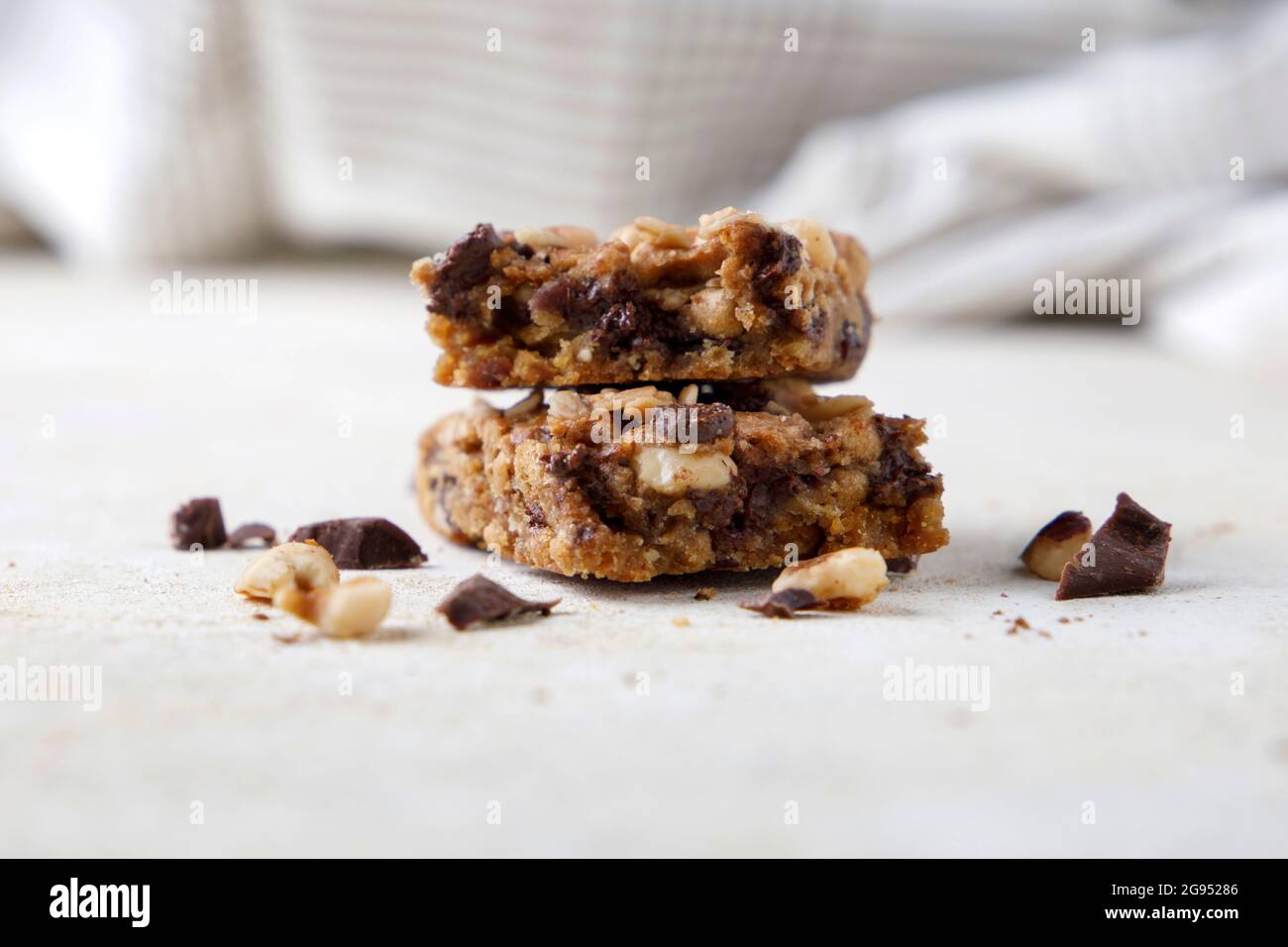 Muesli bar with hazelnut and chocolate Stock Photo Alamy