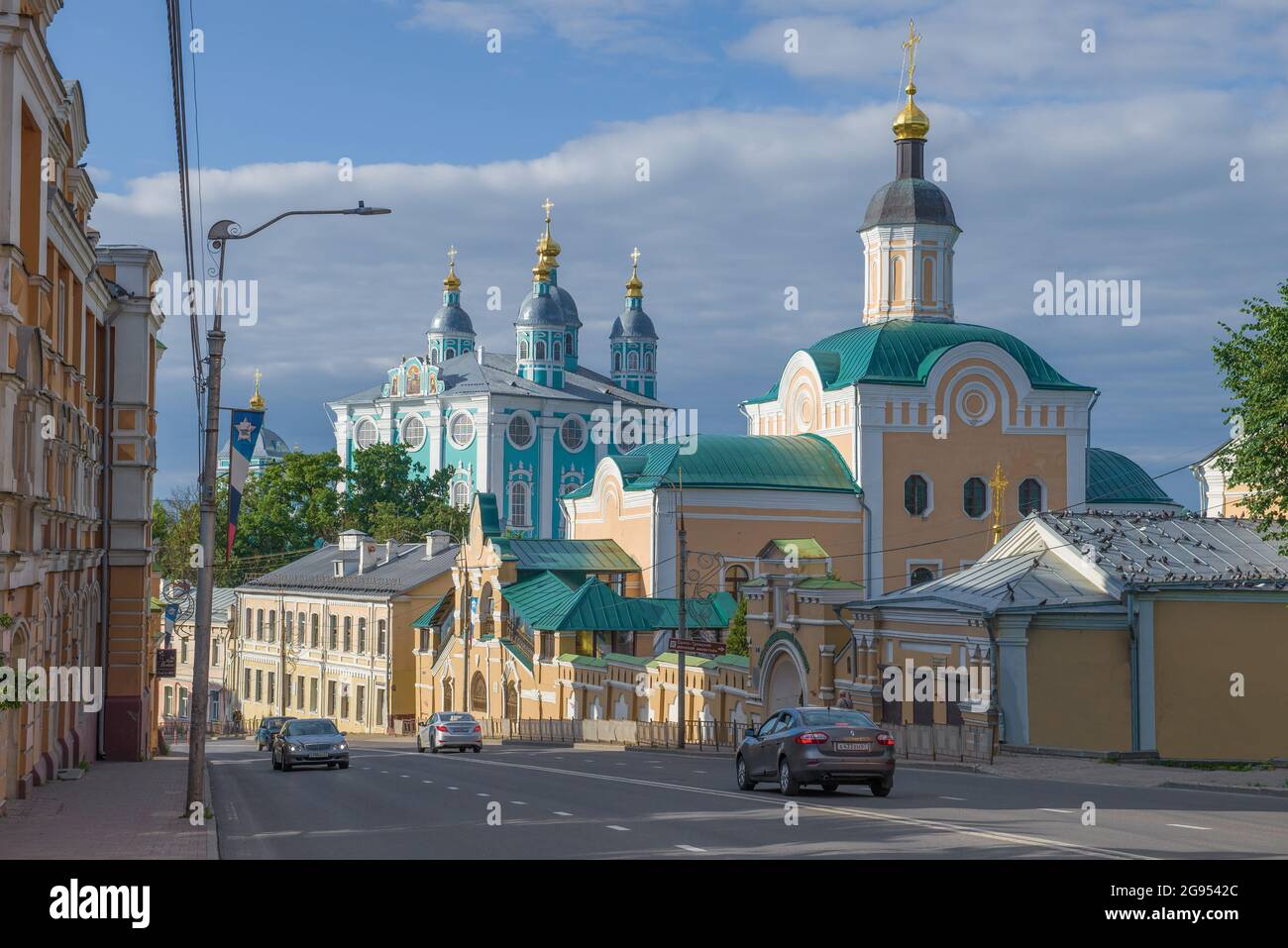 SMOLENSK, RUSSIA - JULY 04, 2021: Holy Trinity Monastery and Assumption Cathedral in the cityscape on a July afternoon Stock Photo