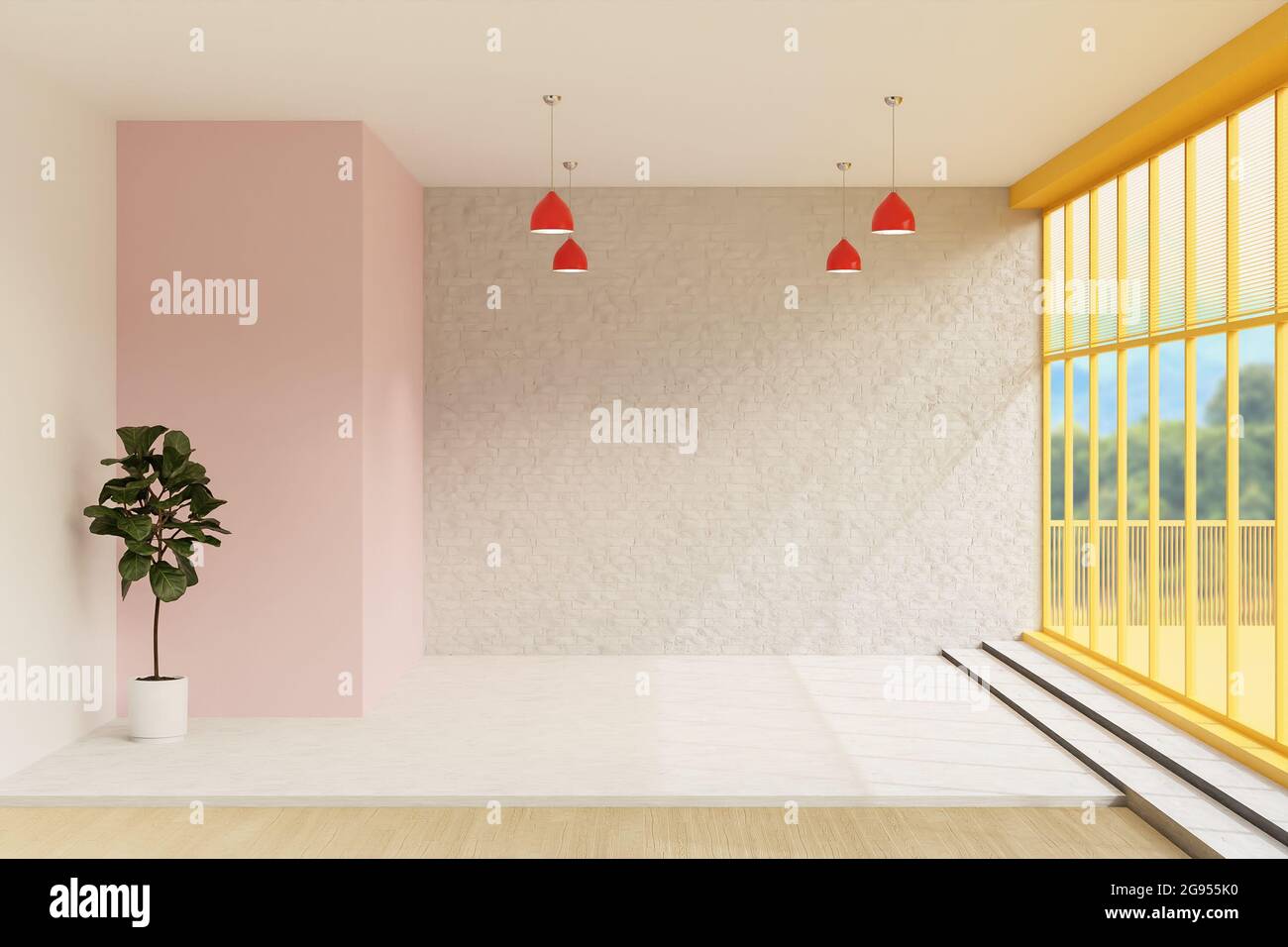 The interior design of empty room and living room modern style with ...