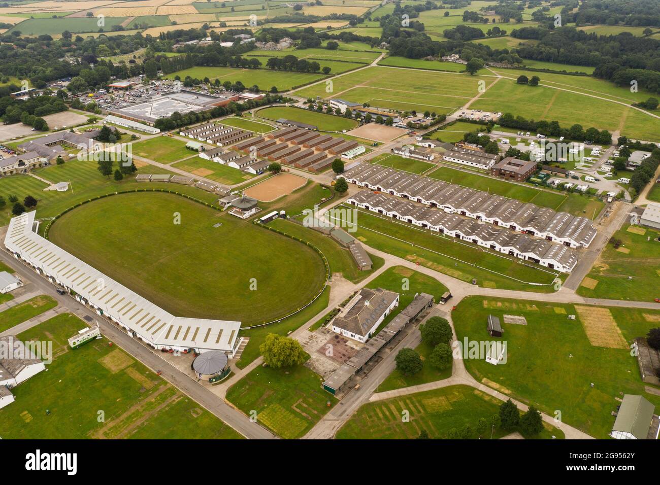 HARROGATE, UK - JULY 23, 2021.  An aerial view of the Great Yorkshire Showground in Harrogate, North Yorkshire Stock Photo