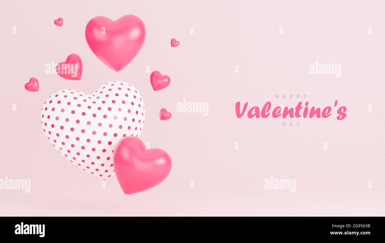 Happy valentine day banner with many hearts 3d objects on pink ...