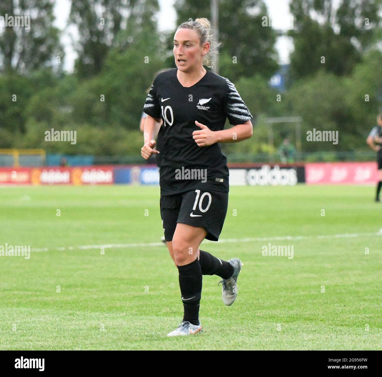 Cardiff, Wales. 4 June, 2019. Annalie Longo of New Zealand Women in action during the Women's International Friendly match between Wales Women and New Zealand Women at Cardiff International Sports Campus, Cardiff, Wales on 4 June, 2019. Credit: Duncan Thomas/Majestic Media. Stock Photo
