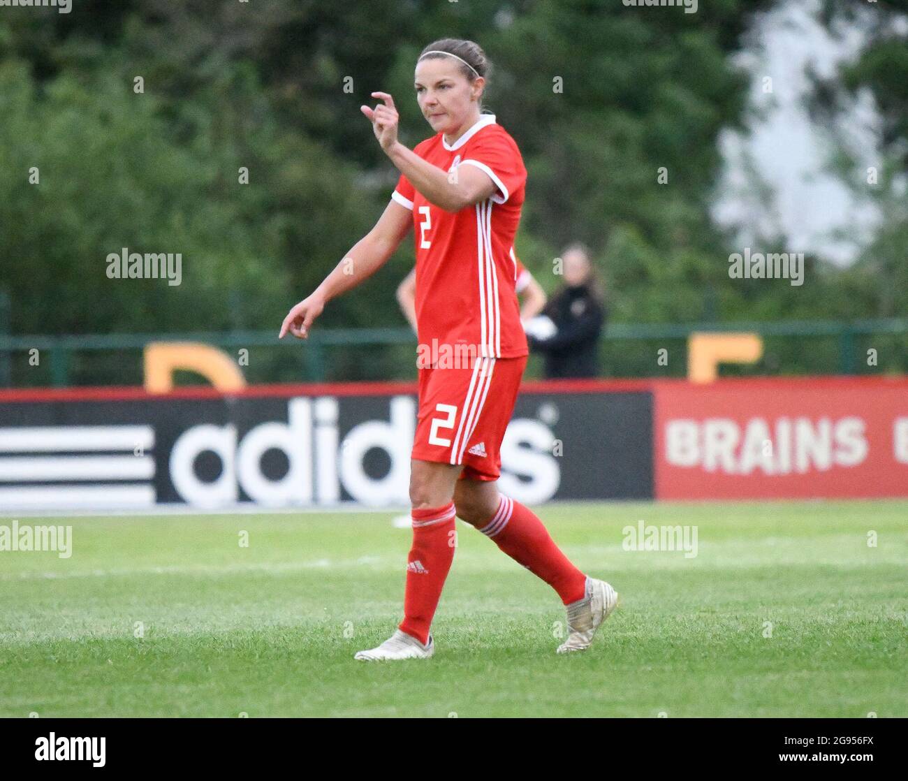Cardiff, Wales. 4 June, 2019. Loren Dykes of Wales Women gestures to the dug-out during the Women's International Friendly match between Wales Women and New Zealand Women at Cardiff International Sports Campus, Cardiff, Wales on 4 June, 2019. Credit: Duncan Thomas/Majestic Media. Stock Photo