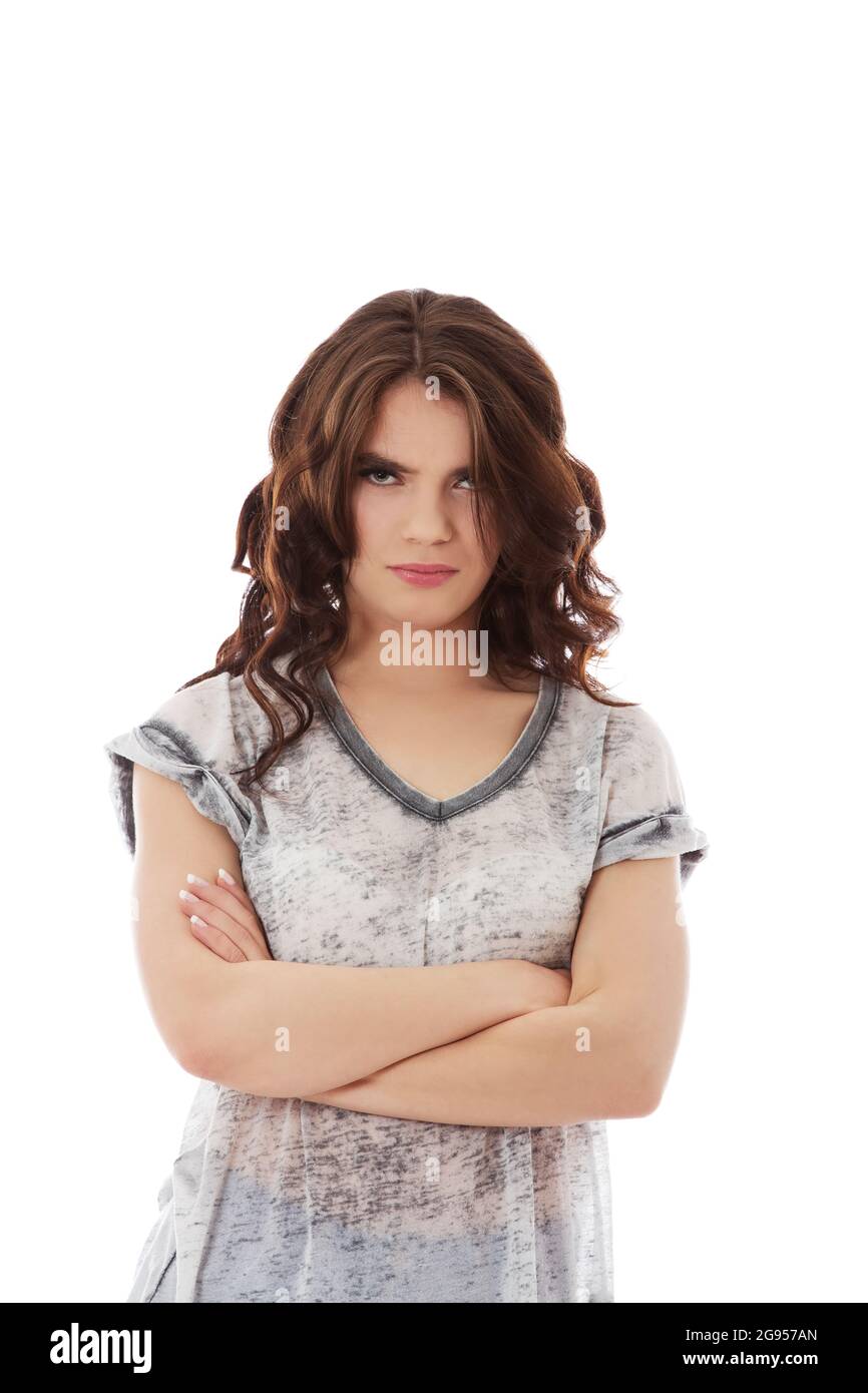 Portrait of angry young woman, unhappy and upset. Stock Photo