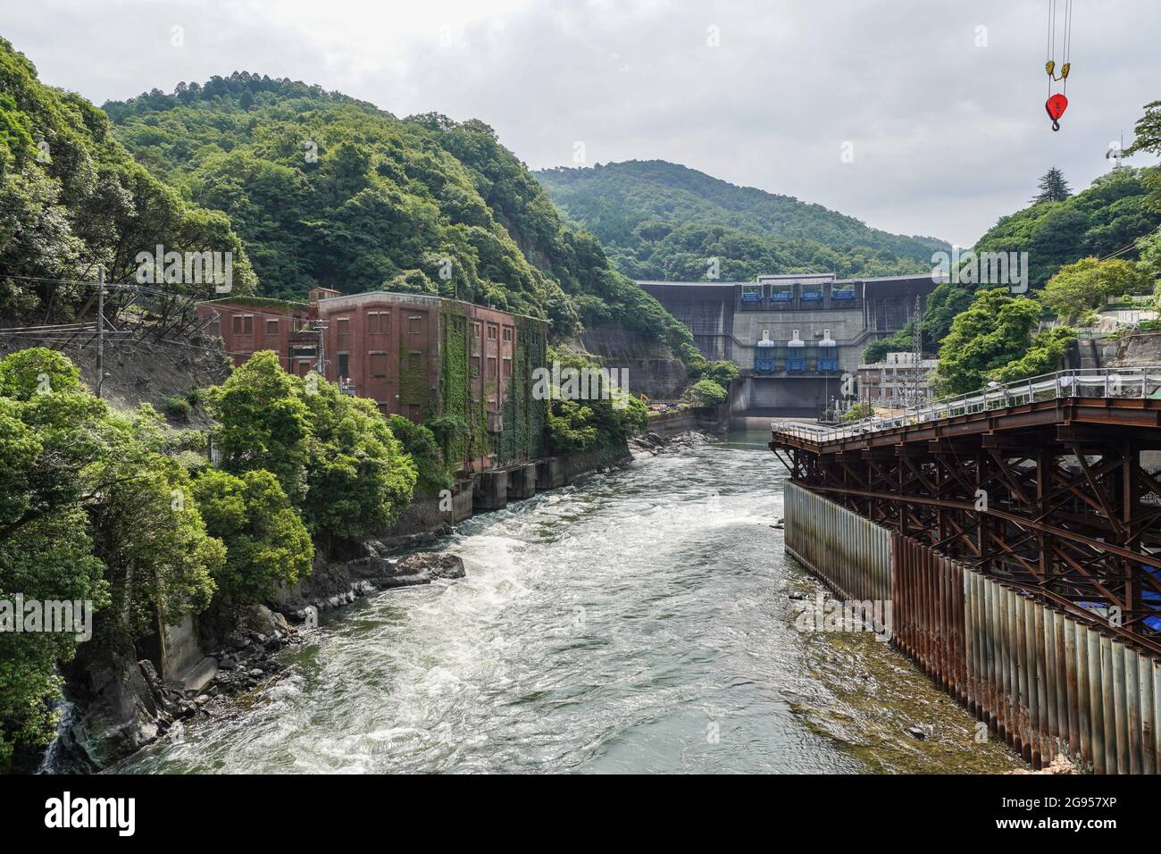 Amagase Dam and Shizukawa hydroelectric power station on the Uji River in Uji, Kyoto, Japan Stock Photo