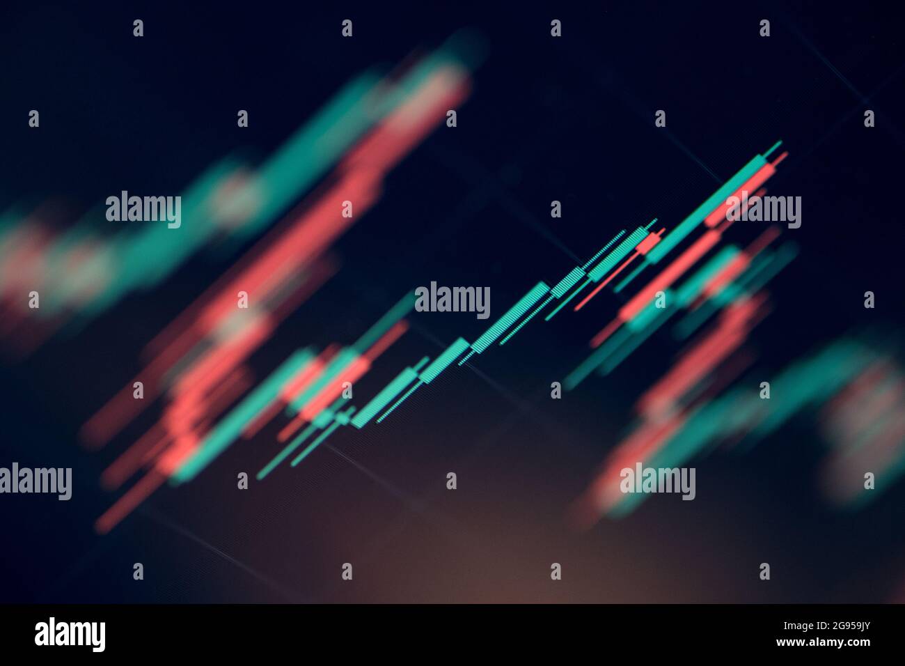 Close up shot of a stock market graphic chart with candlestick patterns ...