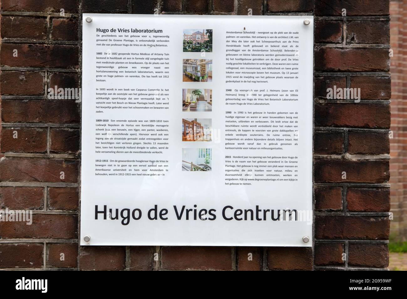 Historical Billboard Hugo De Vries Laboratorium At Amsterdam The Netherlands 1-7-2020 Stock Photo