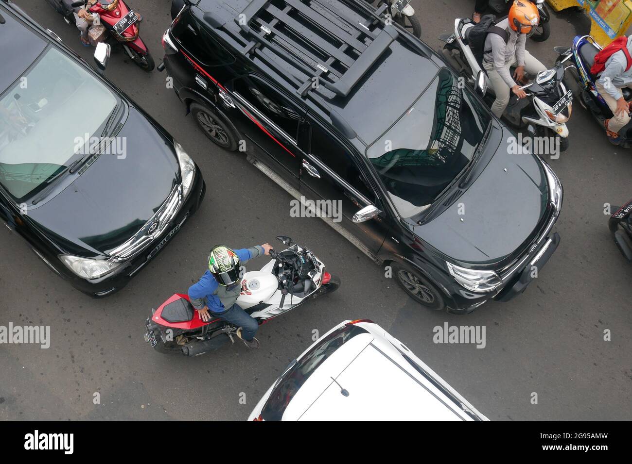 A top angle view of a busy traffic. Stock Photo
