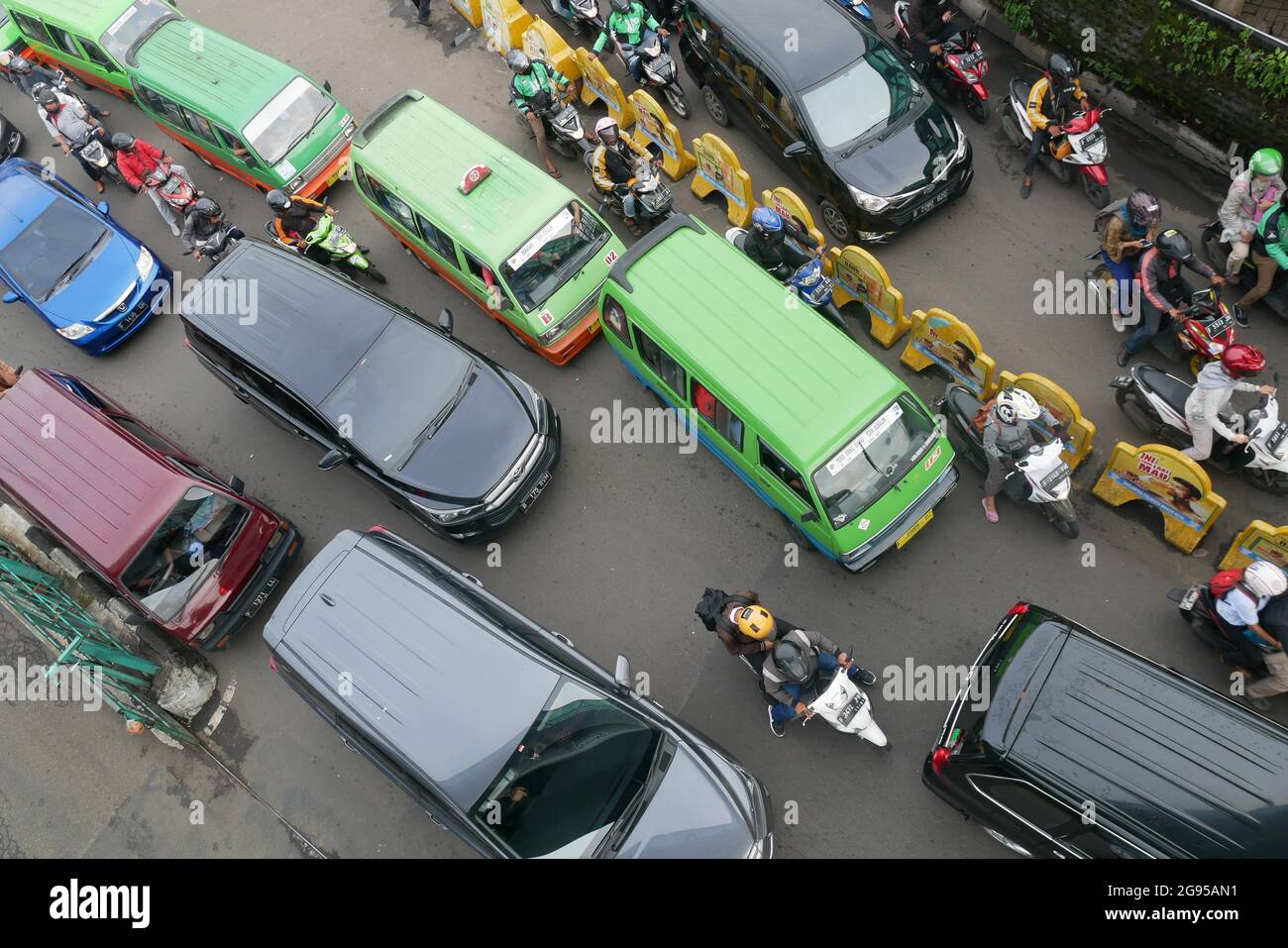 A top angle view of a busy traffic. Stock Photo