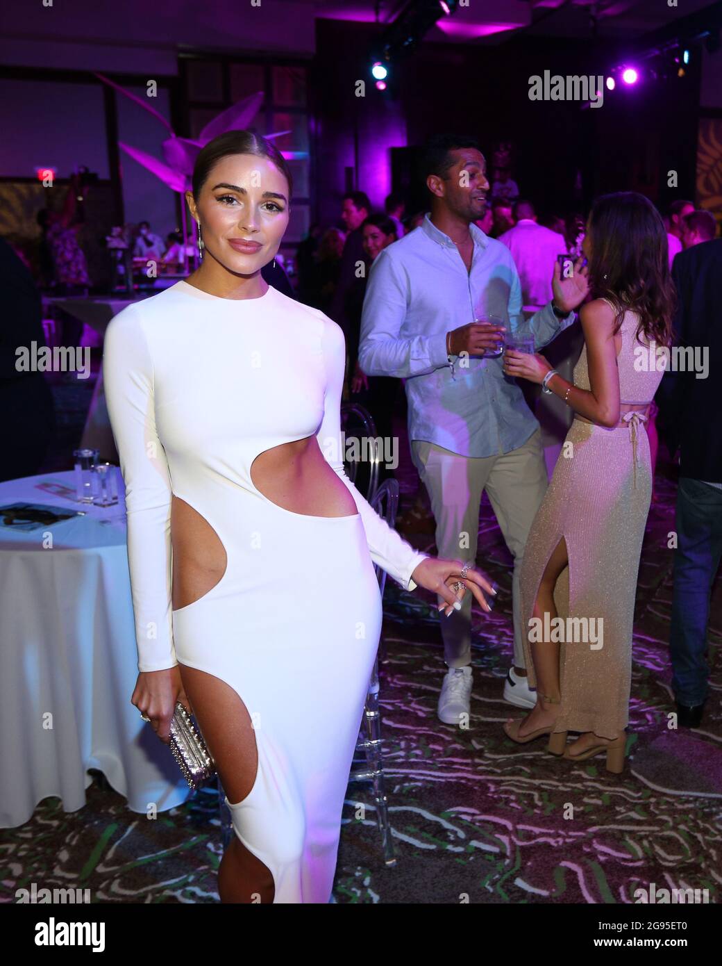 HOLLYWOOD, FLORIDA - JULY 23: Olivia Culpo attends Sports Illustrated Swimsuit 2021 Issue Cover Reveal Party - Arrivals at Seminole Hard Rock Hotel & Casino on July 23, 2021 in Hollywood, Florida.  People:  Olivia Culpo Credit: hoo-me / MediaPunch Stock Photo