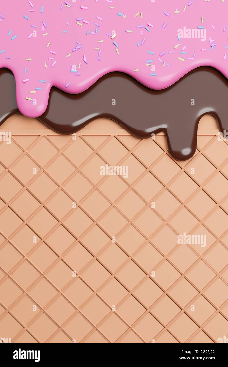 Chocolate and Strawberry Ice Cream Melted with Sprinkles on Wafer Background.,3d model and illustration Stock Photo - Alamy Chocolate and Strawberry Ice Cream Melted with Sprinkles on Wafer Background.,3d model and illustration Stock Photo - Alamy
