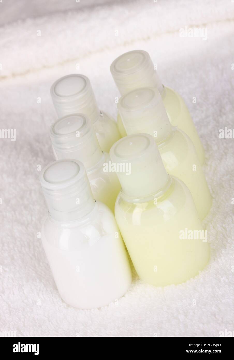 Hotel amenities kit on towel Stock Photo Alamy