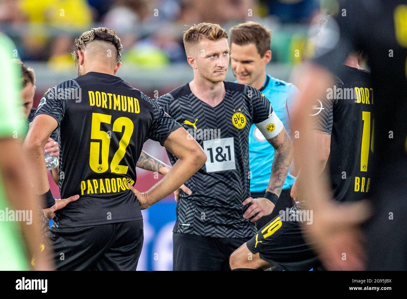 St. Gallen, Switzerland. 24th July, 2021. Football: Bundesliga, Test  matches, Borussia Dortmund - Athletic Bilbao at Kybunpark. Dortmund's Marco  Reus looks disappointed. Credit: David Inderlied/dpa - IMPORTANT NOTE: In  accordance with the
