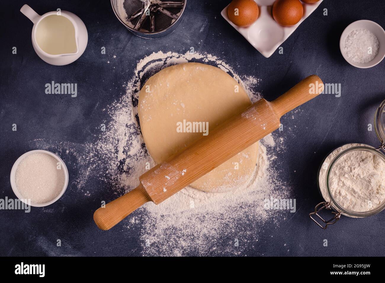 Table with baking products and tools. Culinary, baking concept Stock ...
