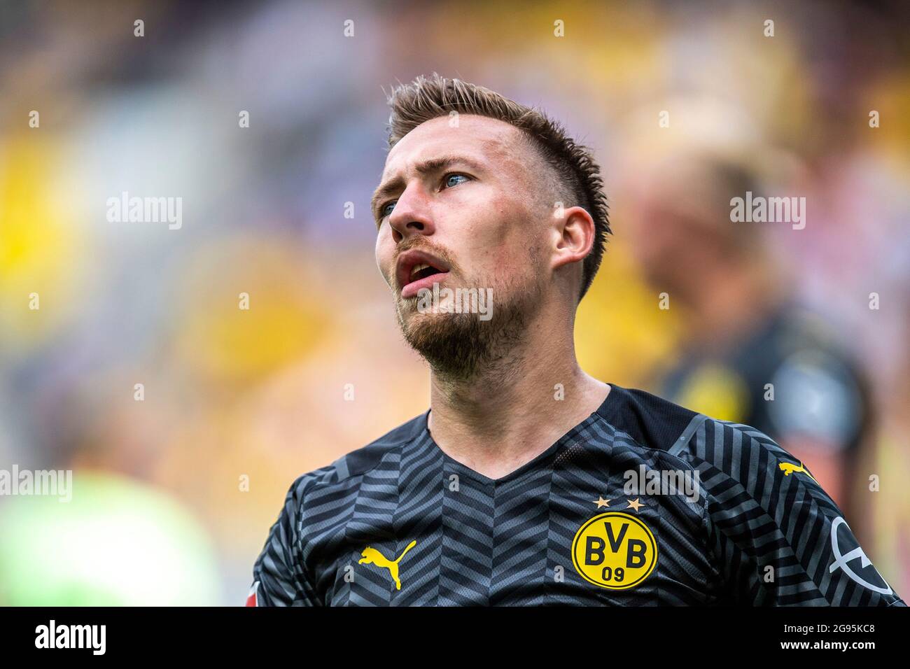 St. Gallen, Switzerland. 24th July, 2021. Football: Bundesliga, Test  matches, Borussia Dortmund - Athletic Bilbao at Kybunpark. Dortmund's Felix  Passlack looks disappointed. Credit: David Inderlied/dpa - IMPORTANT NOTE:  In accordance with the