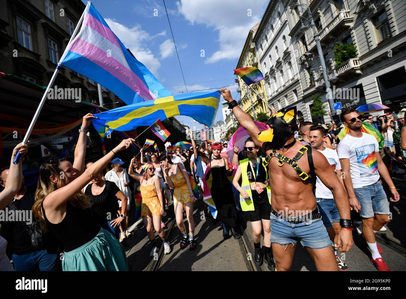 People attend the Budapest Pride march in Budapest, Hungary, July 24, 2021.  REUTERS/Marton Monus Stock Photo - Alamy