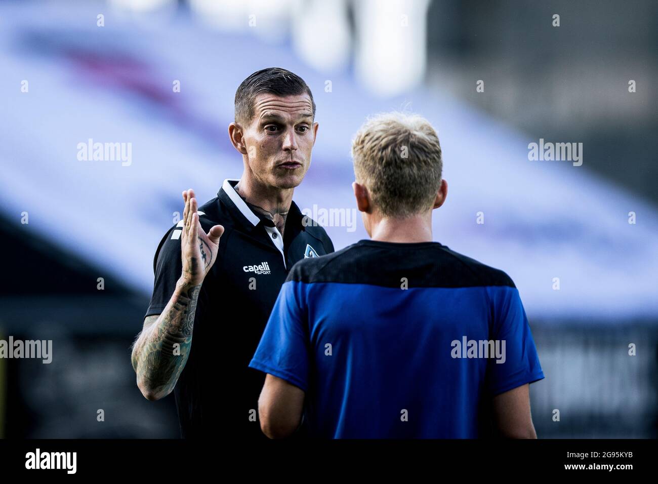 Horsens, Denmark. 23rd July, 2021. Head coach Daniel Agger of HB Koege seen during the NordicBet Liga match between AC and HB Koege at Casa Arena in Horsens. (Photo Credit: