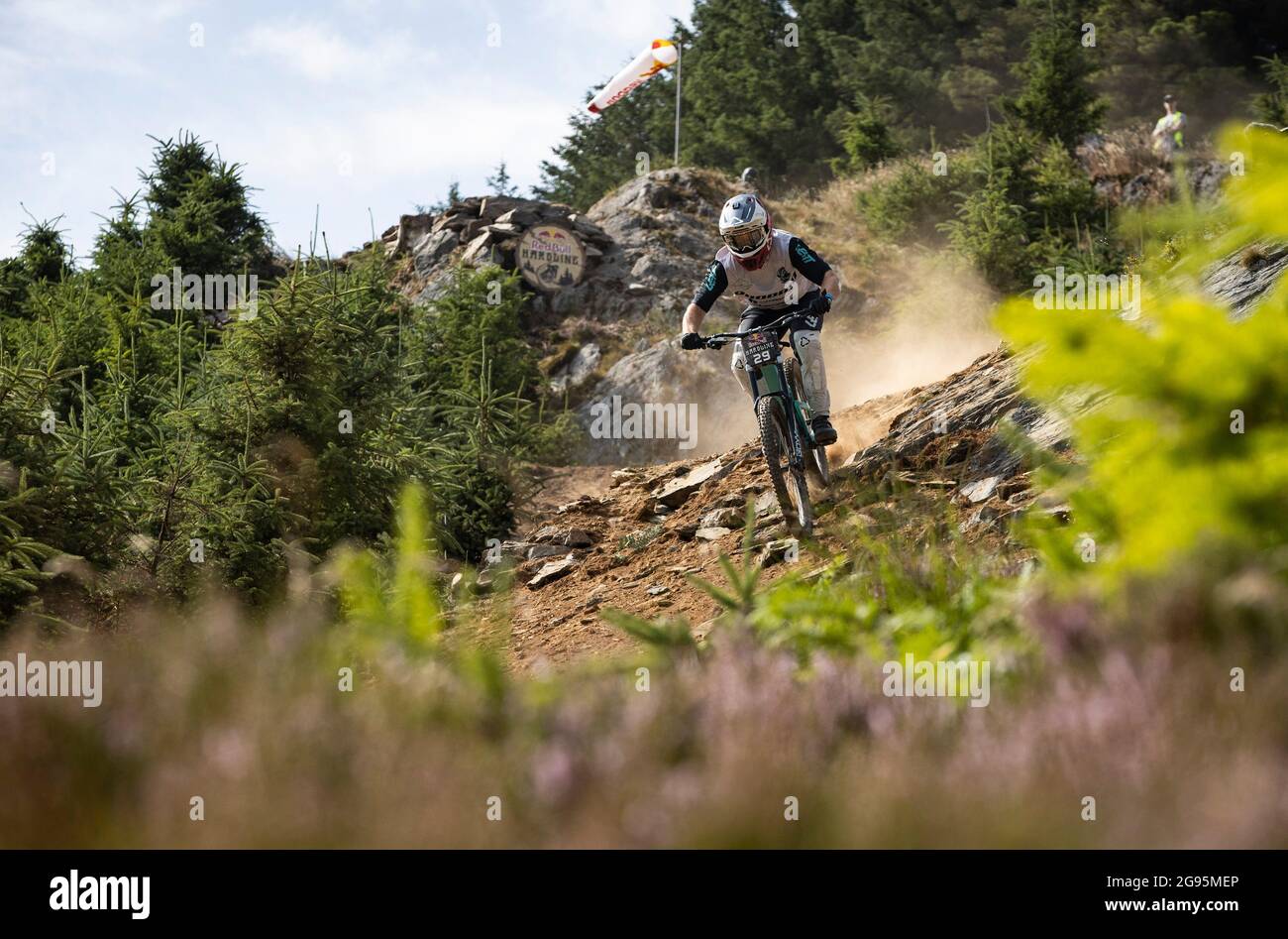 EDITORIAL USE ONLY New Zealand s George Brannigan participates in the Red Bull Hardline 2021 downhill mountain bike event in Dyfi Valley Wales. Picture date Saturday July 24 2021 Stock Photo Alamy