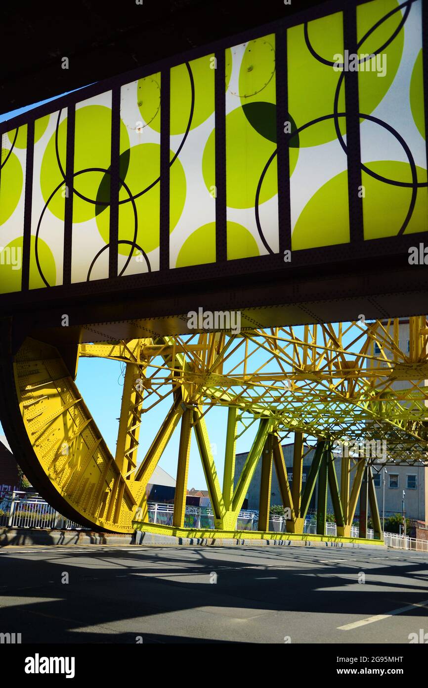 Drypool bridge, Scherzer-type rolling bascule bridge, constructed in 1961 over the river Hull, Clarence Street, Kingston Upon Hull Stock Photo