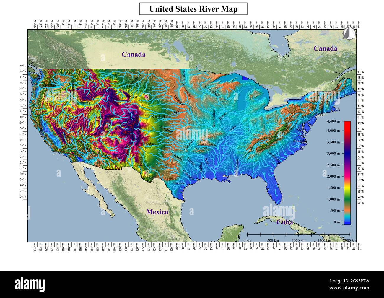 Illustration of the topography of the United States of America Stock Photo - Alamy