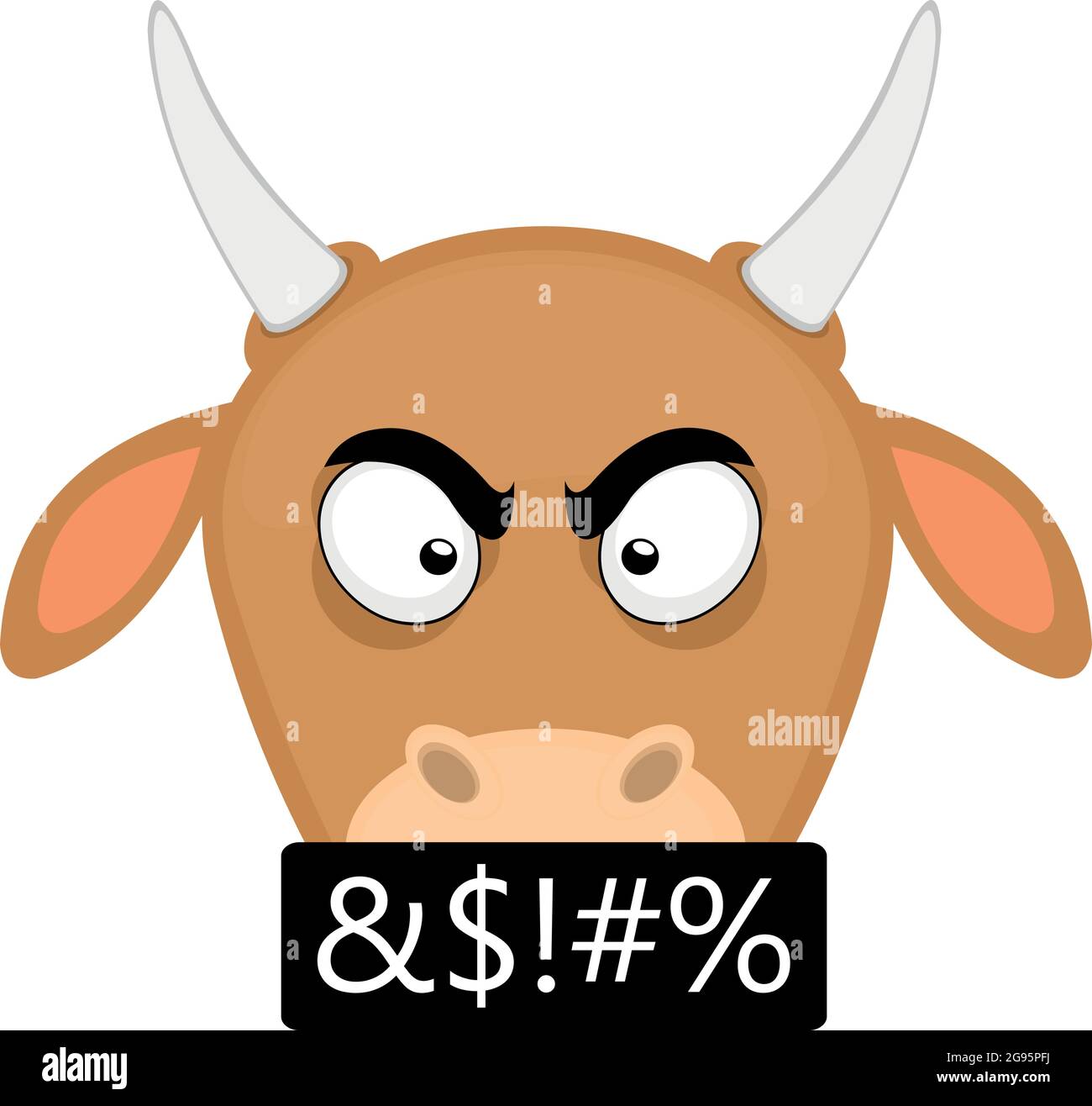Vector emoticon illustration cartoon of a cow's head with an angry
