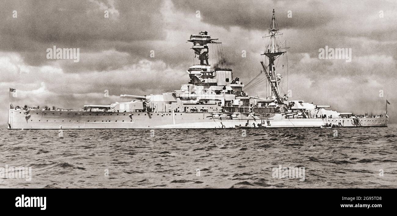 HMS Ramillies.  A Revenge-class super-dreadnought battleship.  From British Warships, published 1940 Stock Photo