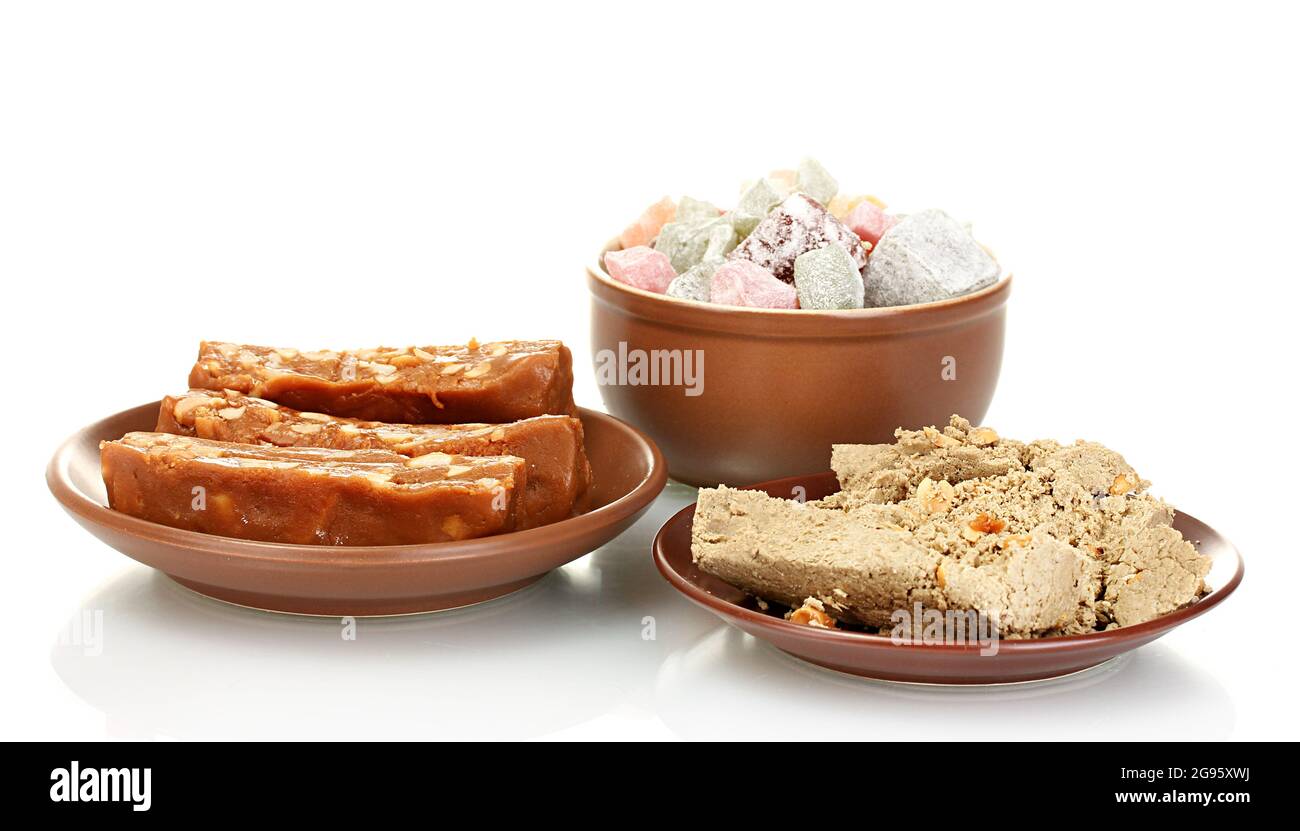 East sweets halva, sherbet and Turkish delight isolated on white Stock Photo Alamy